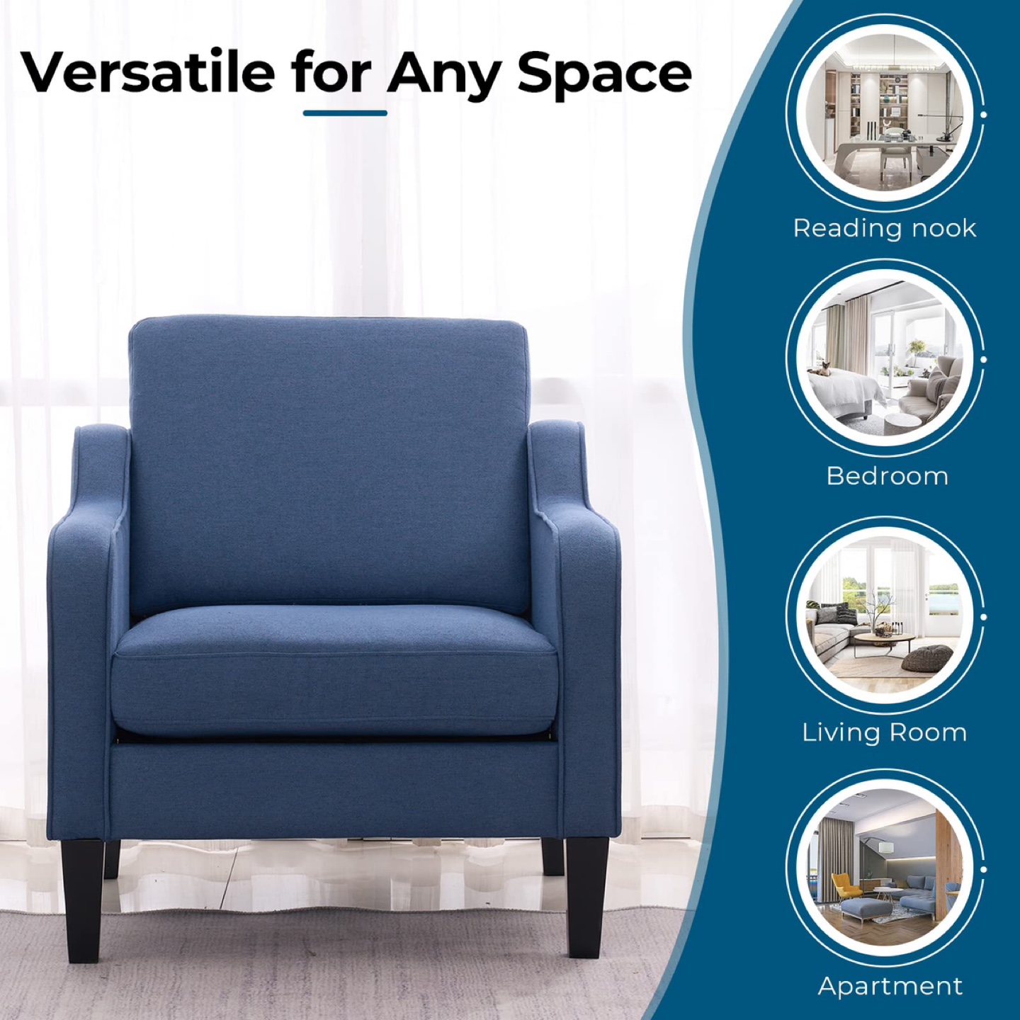 VINGLI Mid Century Modern Accent Chair,Navy Blue Fabric - photo 5