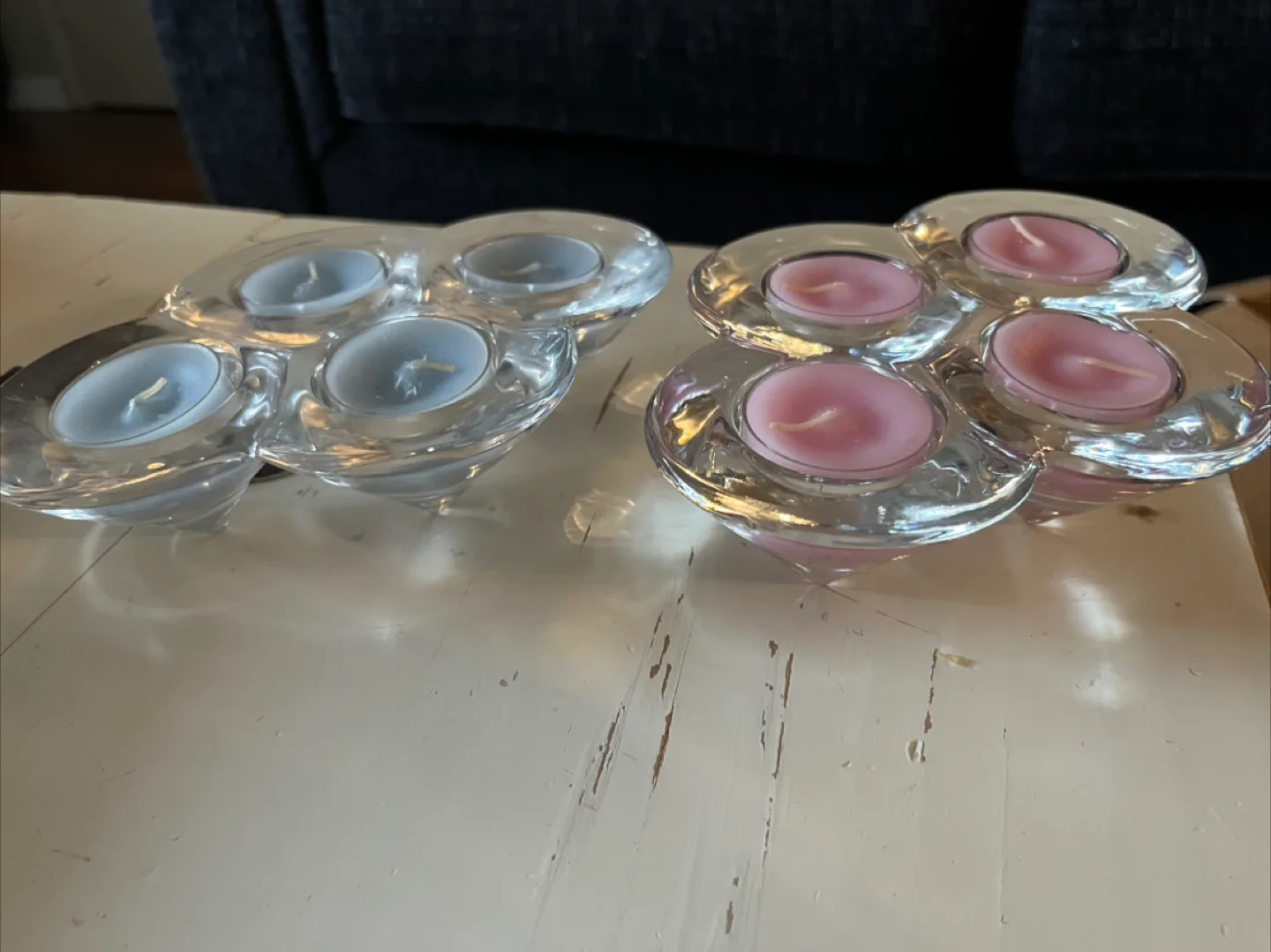 2 Glass Tealight Candle Holders w/candles image indicator(2)