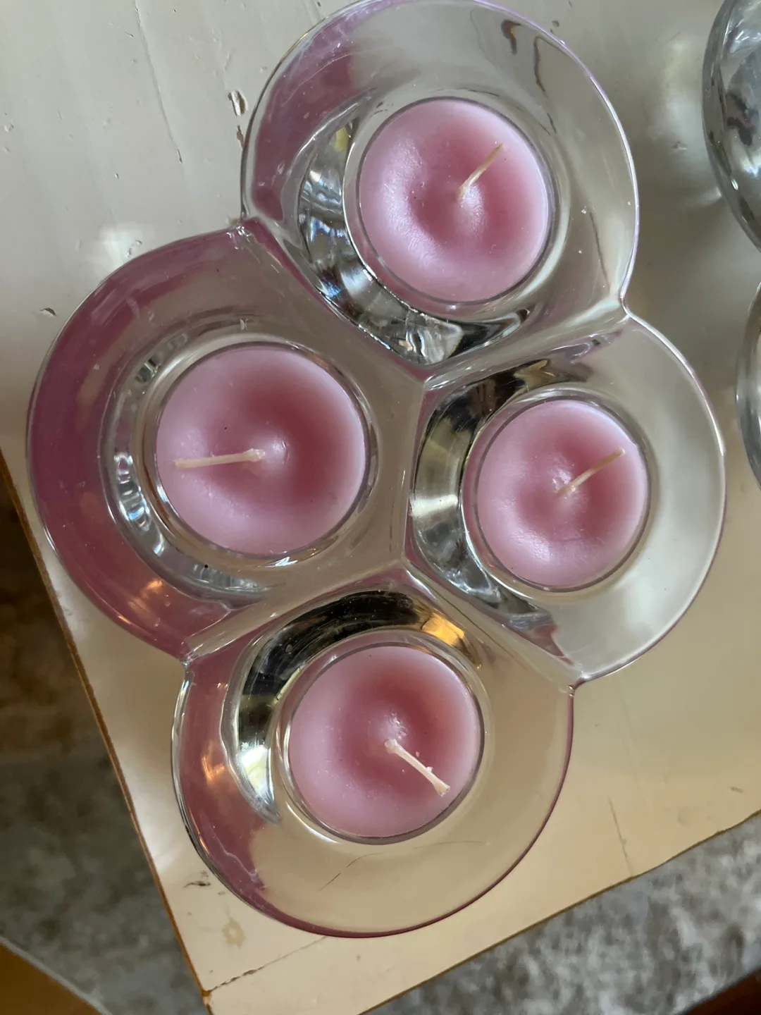 2 Glass Tealight Candle Holders w/candles image indicator(5)
