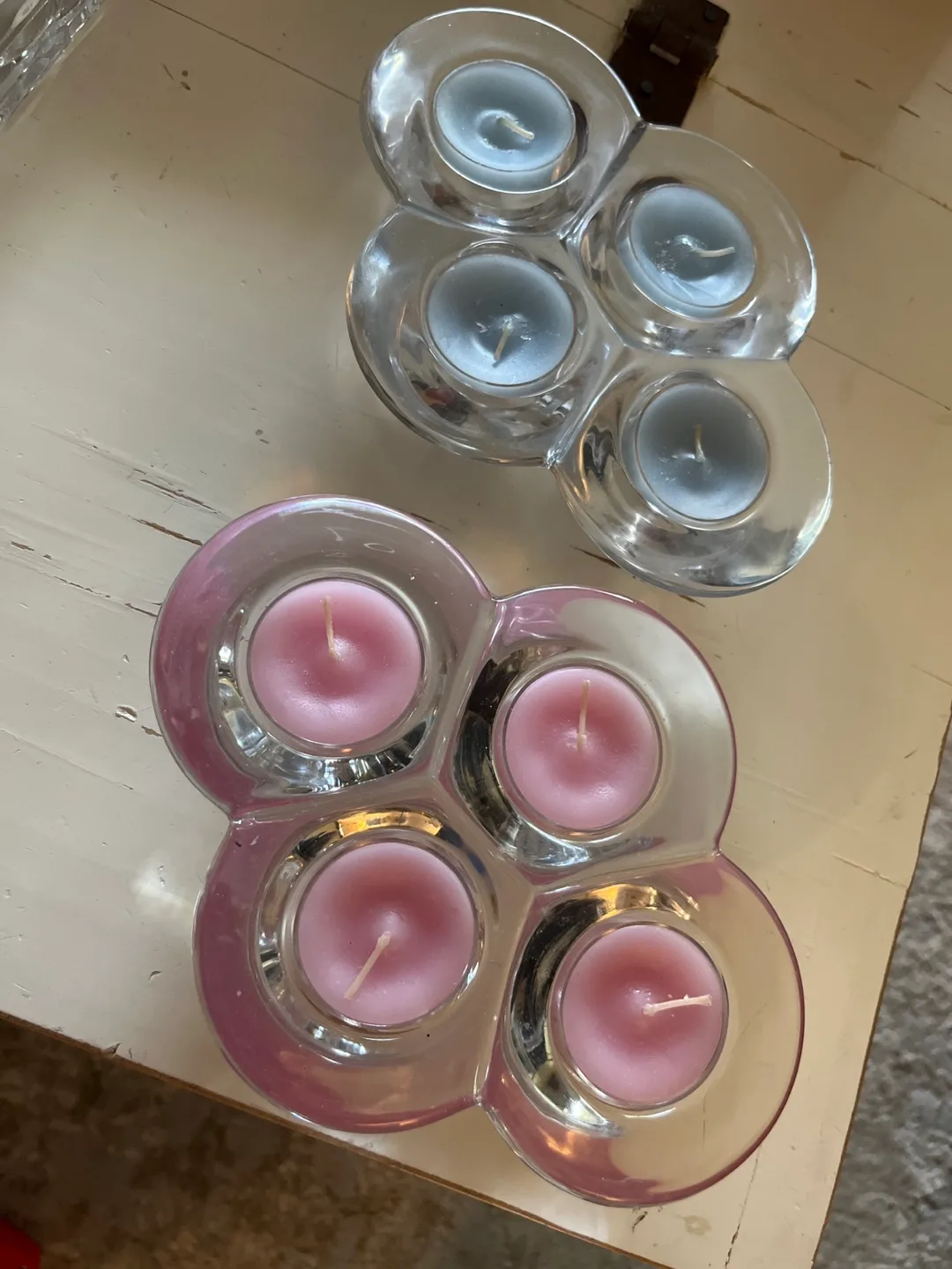 2 Glass Tealight Candle Holders w/candles thumbnail