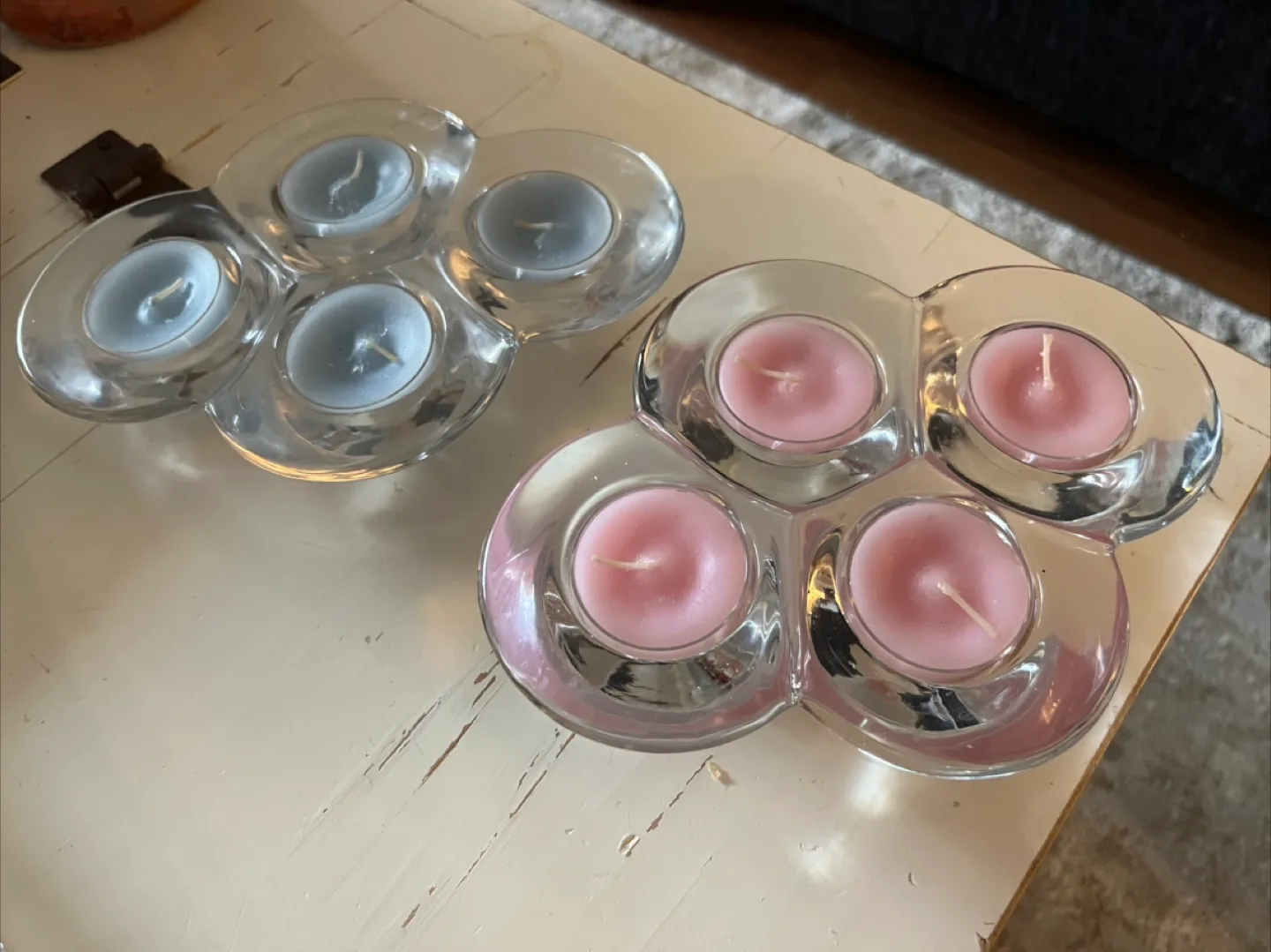 2 Glass Tealight Candle Holders w/candles image indicator(3)