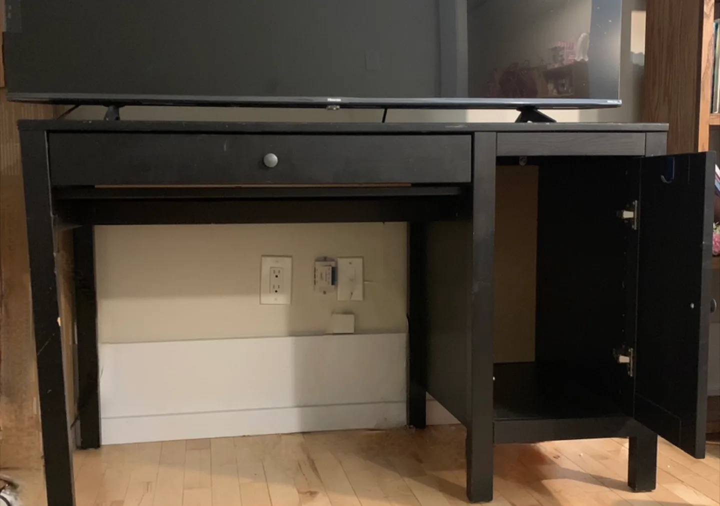 Black Desk with Drawer and Cabinet