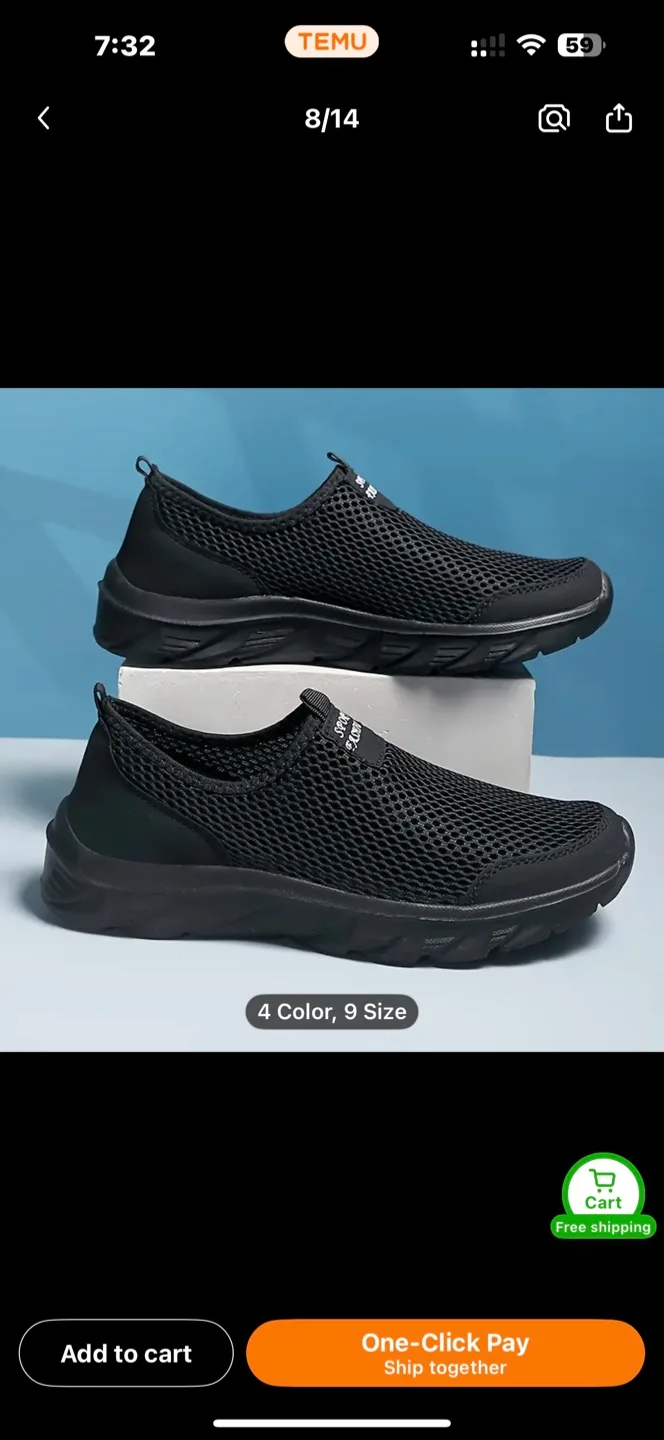 Men's Solid Slip On Sock Shoes Mesh Breathable Low - Size 6.5 thumbnail