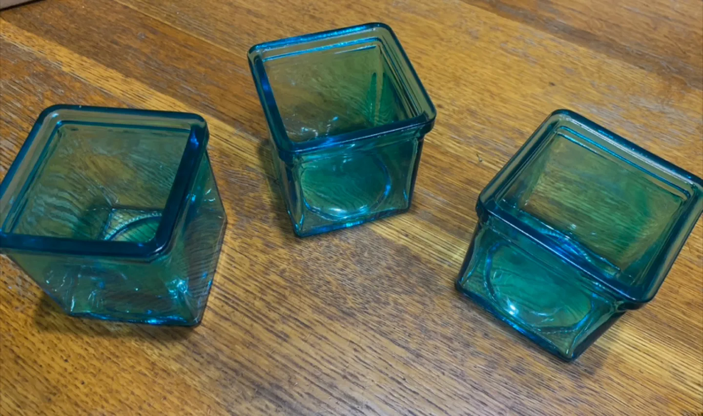 Teal Glass Cube Vases (Set of 3)