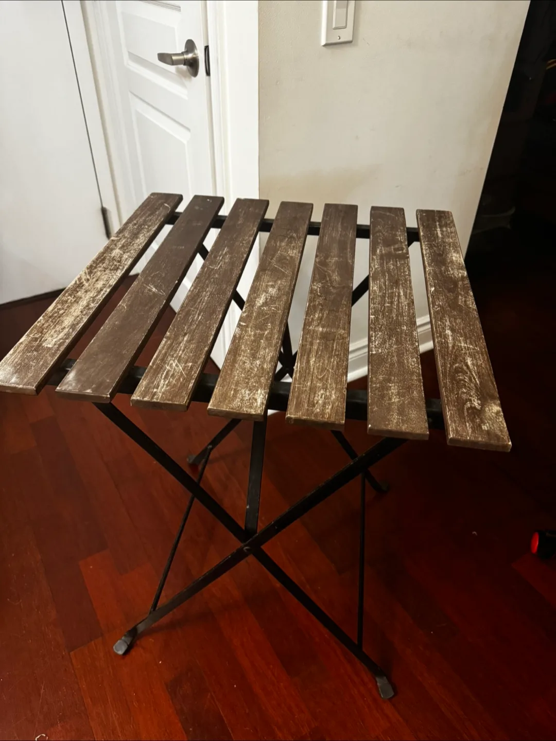 Folding Bistro Table - Brown Wood & Black Metal thumbnail