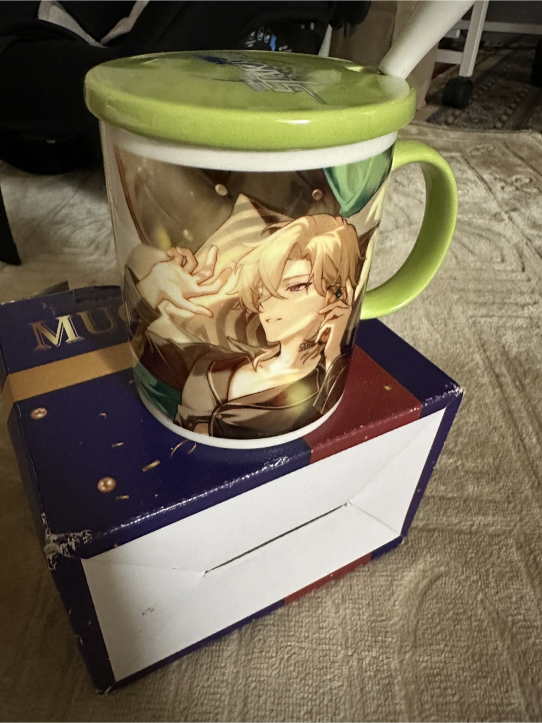Ceramic cup with lid and spoon