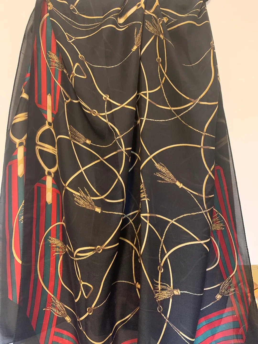 Melanie Lyne silk Scarf - Black with Gold Accents thumbnail