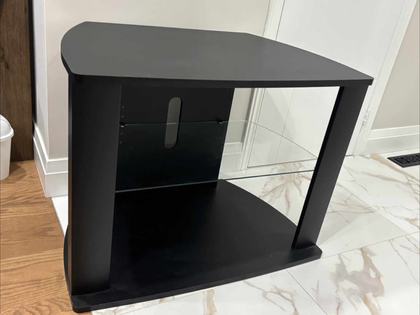 Black TV Stand with Glass Shelf