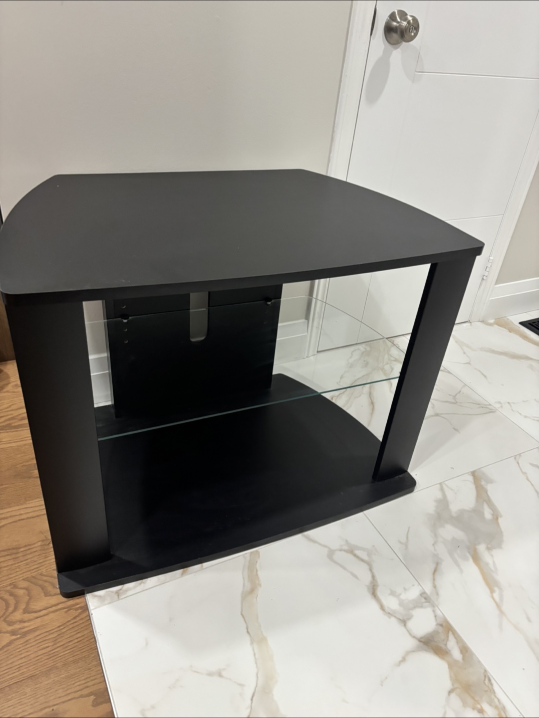 Black TV Stand with Glass Shelf - photo 3