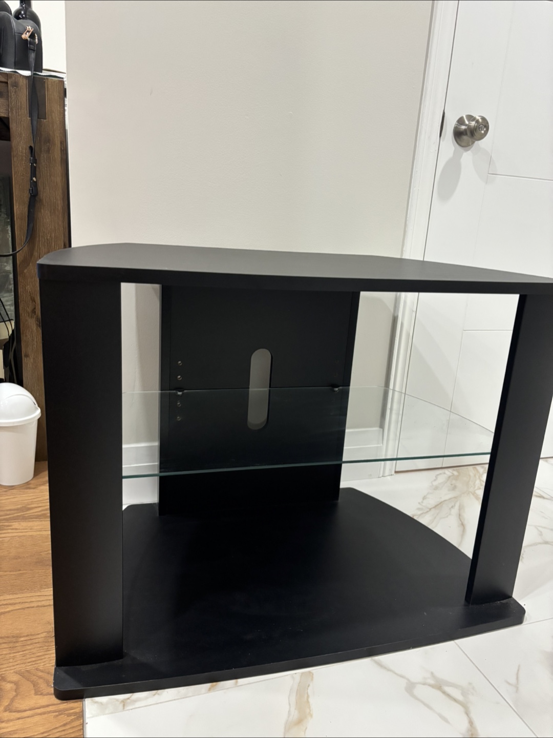 Black TV Stand with Glass Shelf - photo 4