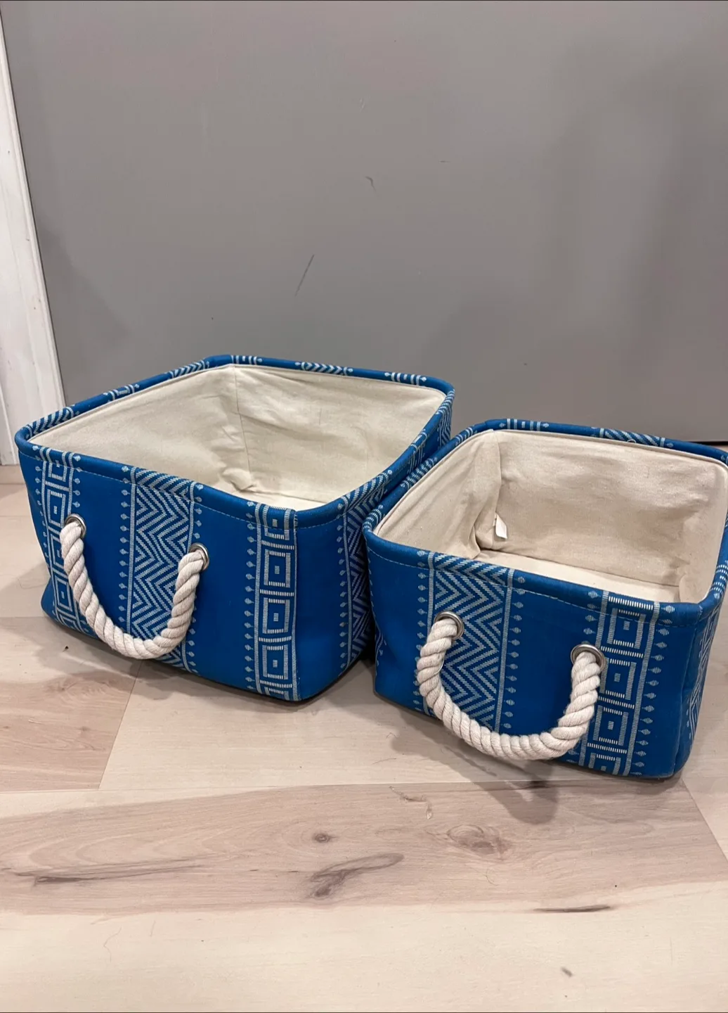 Blue Boho style Storage Bins with Rope Handles - Set of 2 thumbnail