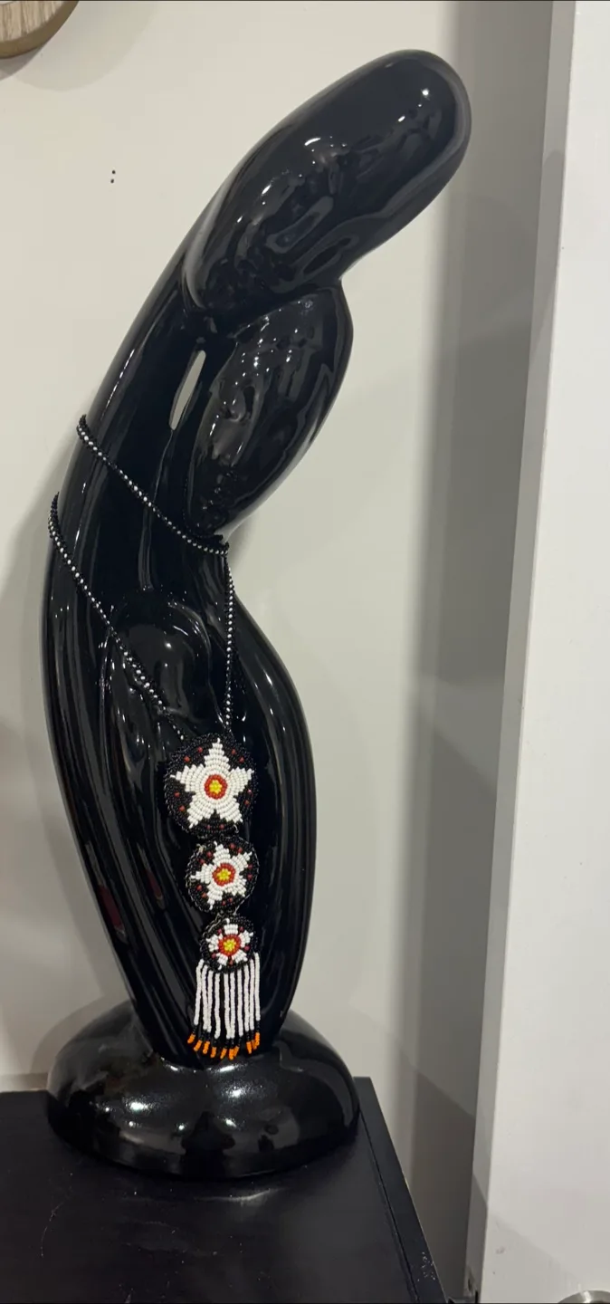 Black Abstract Figurine with Beaded Necklace thumbnail