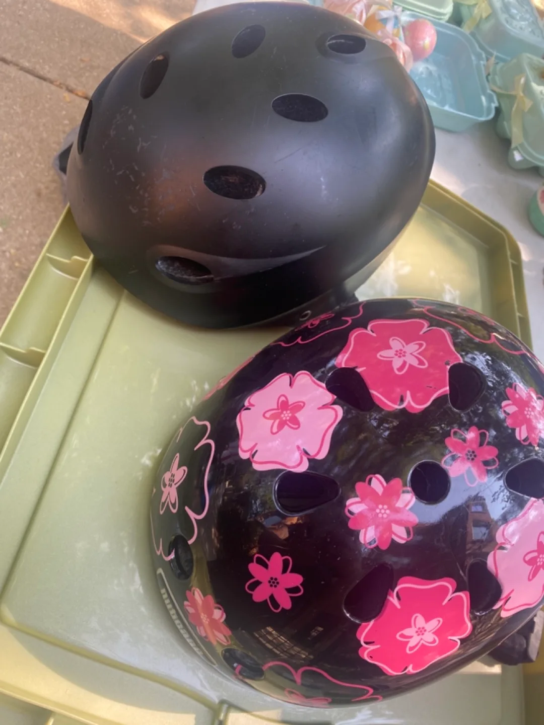 Two Bike/Skate Helmets - Black & Floral thumbnail