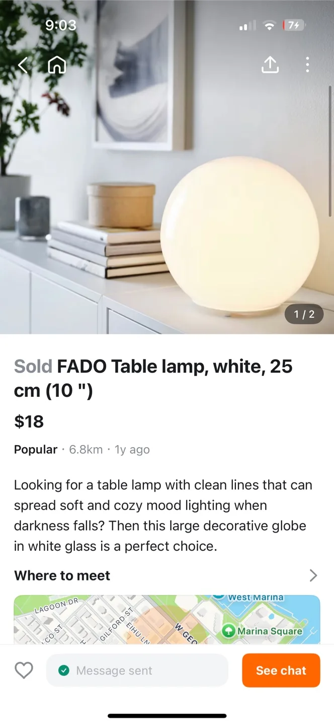 IKEA FADO Table Lamp - White, 25cm thumbnail
