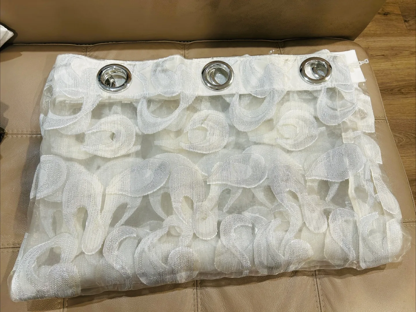 White Sheer Curtain with Floral Design x2 thumbnail