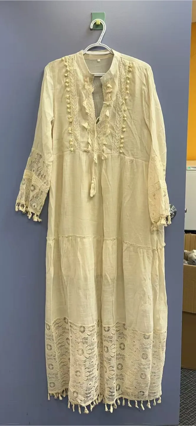 Boho Style Cream Maxi Dress image indicator(2)
