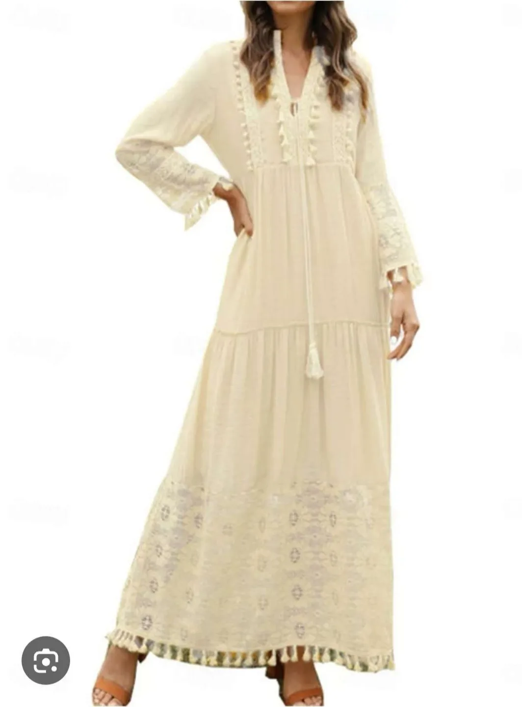Boho Style Cream Maxi Dress image indicator(4)