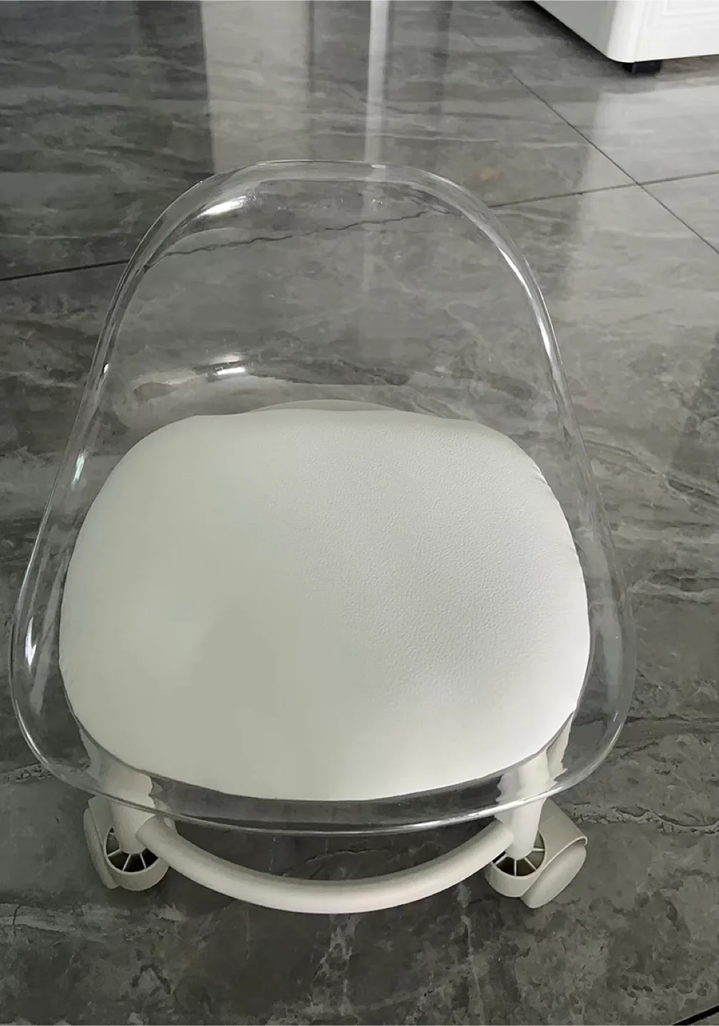Vintage Rolling Chair - Amber Acrylic Seat & White Base thumbnail