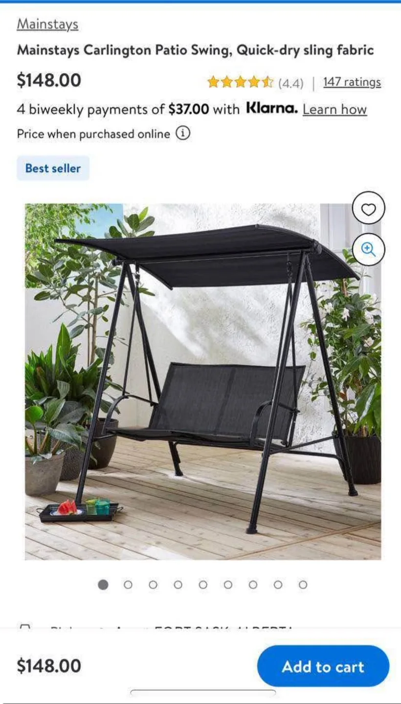 Mainstays Carlington Patio Swing thumbnail