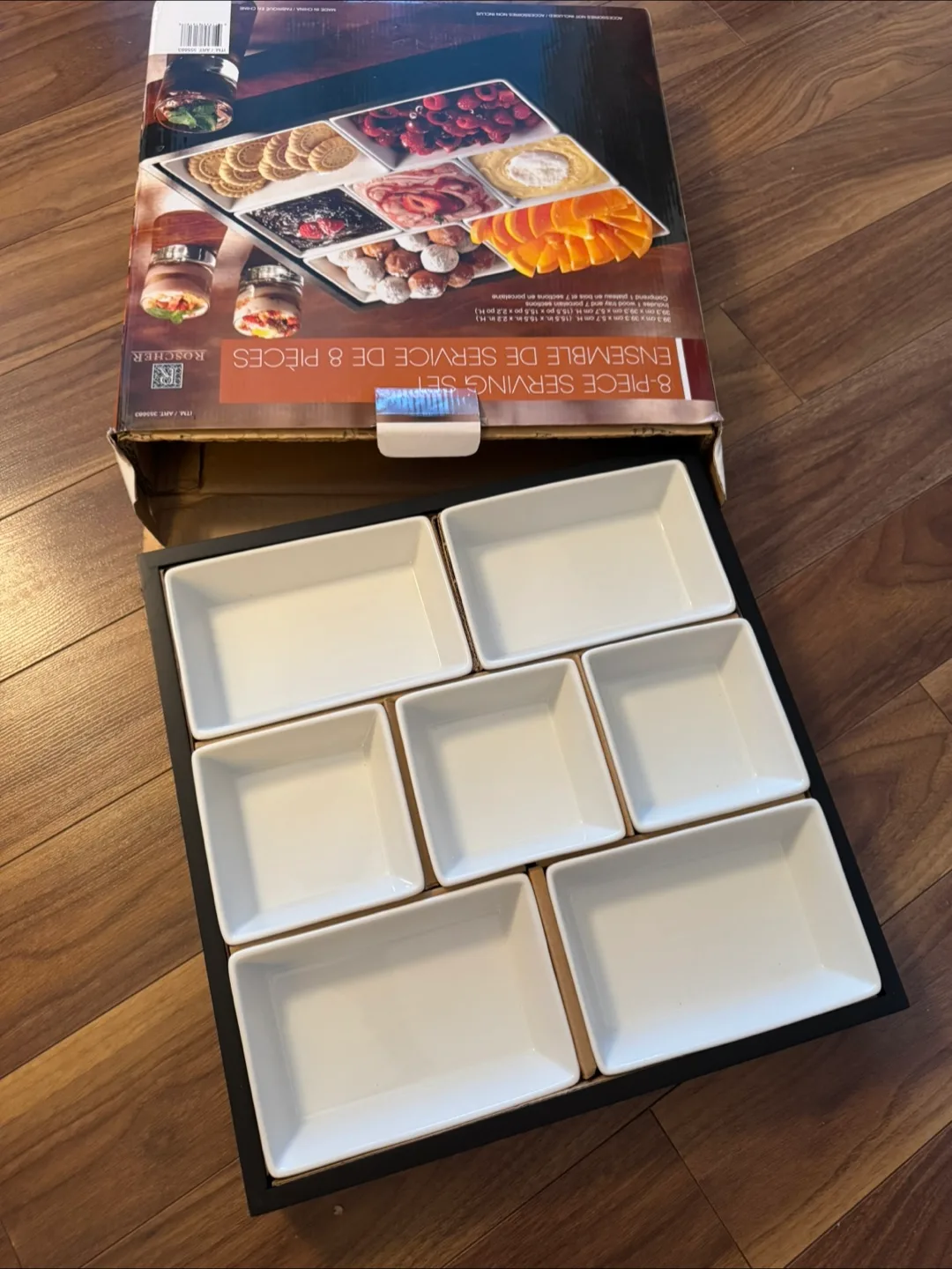 Roscfer 8-Piece Serving Set with Wood Tray image indicator(2)