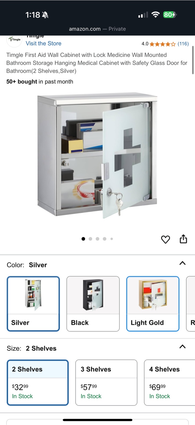 Timgle Silver First Aid Wall Cabinet - 2 Shelves