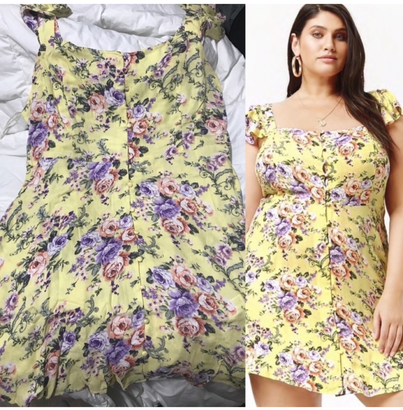 plus size really cute yellow button  flower dress - photo 2