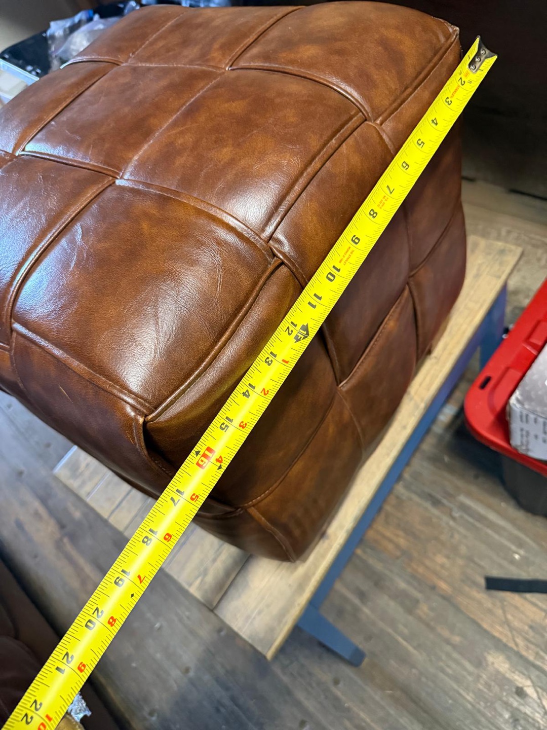 Brown Woven Faux Leather Ottoman - photo 4