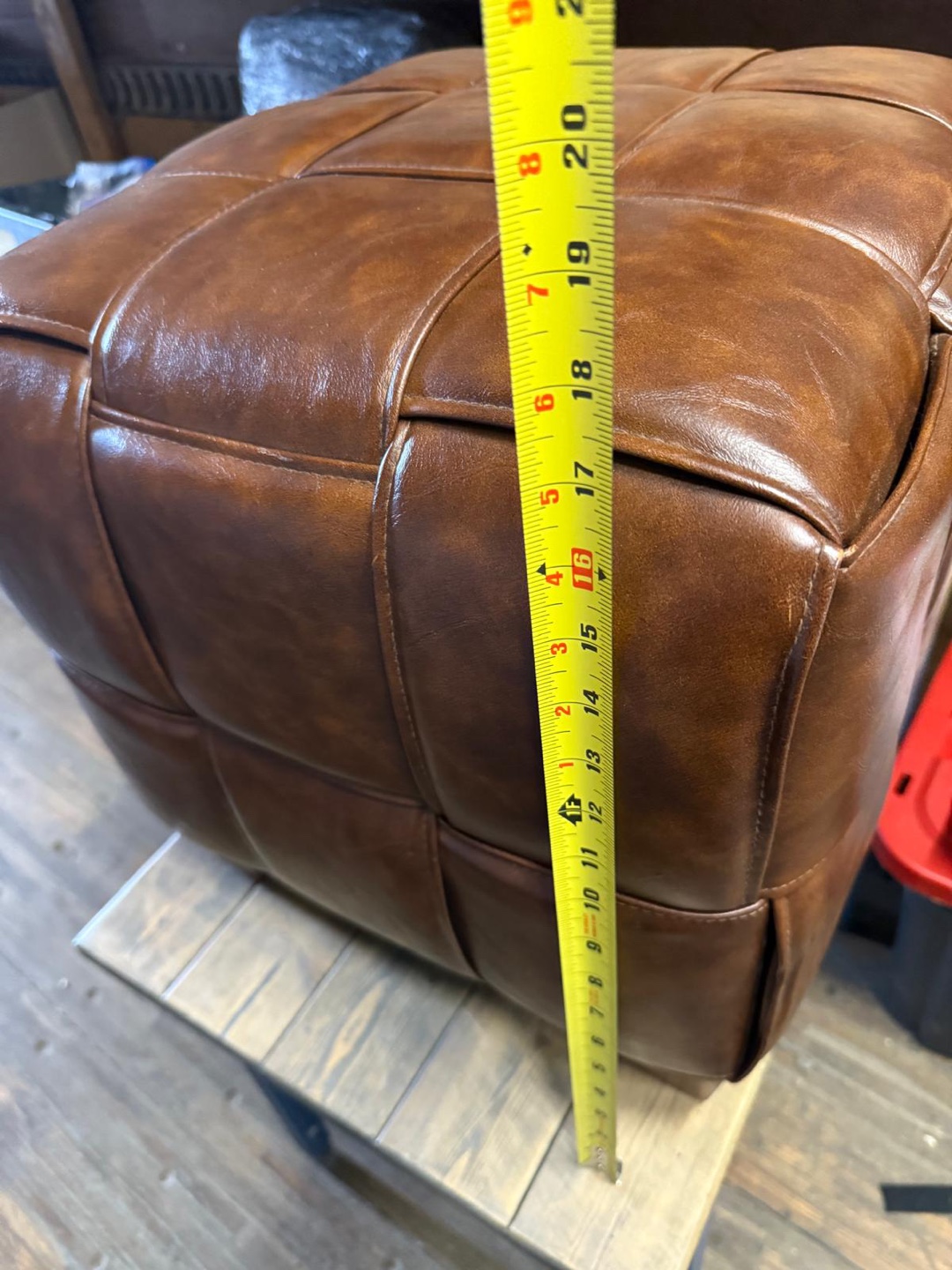 Brown Woven Faux Leather Ottoman - photo 5