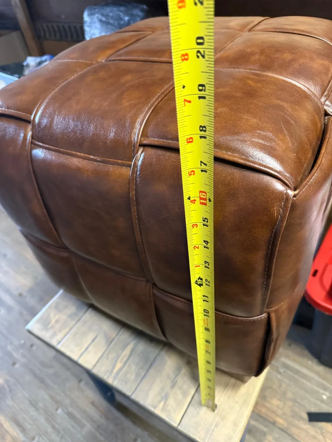 Brown Woven Faux Leather Ottoman image indicator(5)