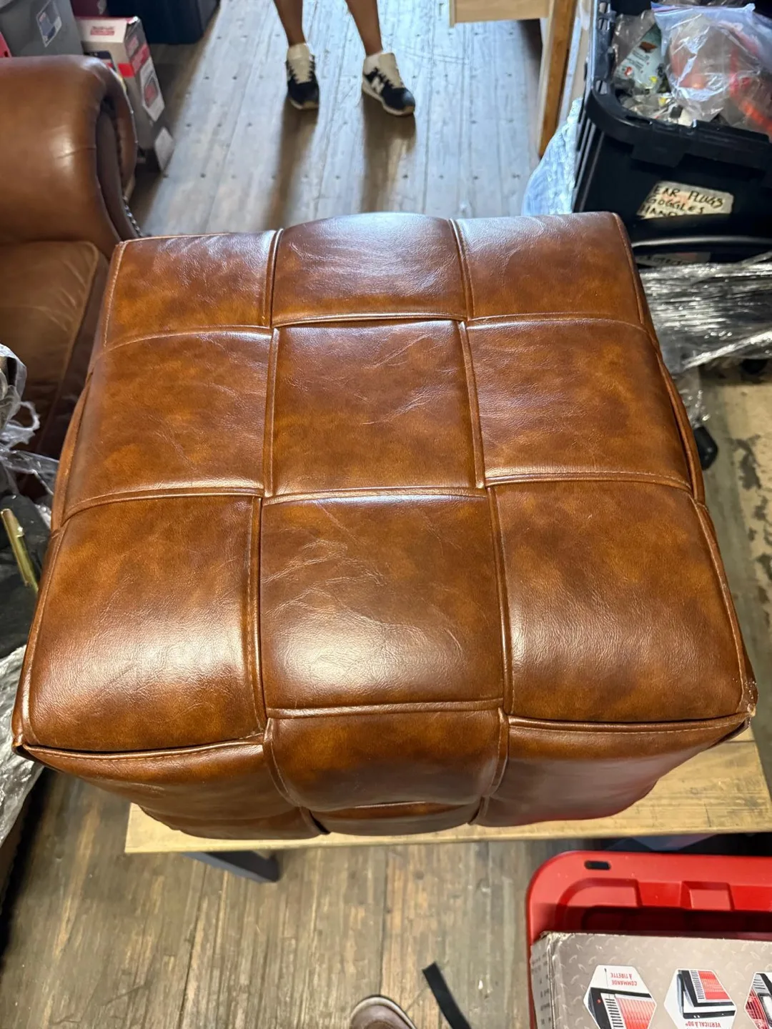 Brown Woven Faux Leather Ottoman image indicator(2)