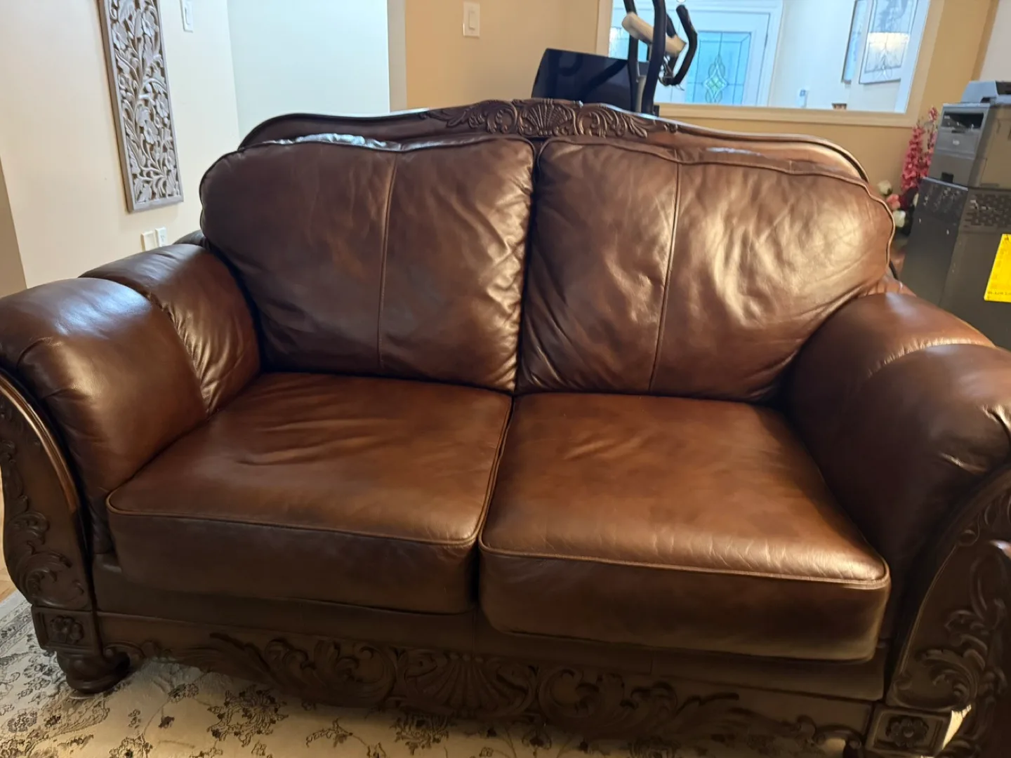 Brown Leather Loveseat Sofa thumbnail