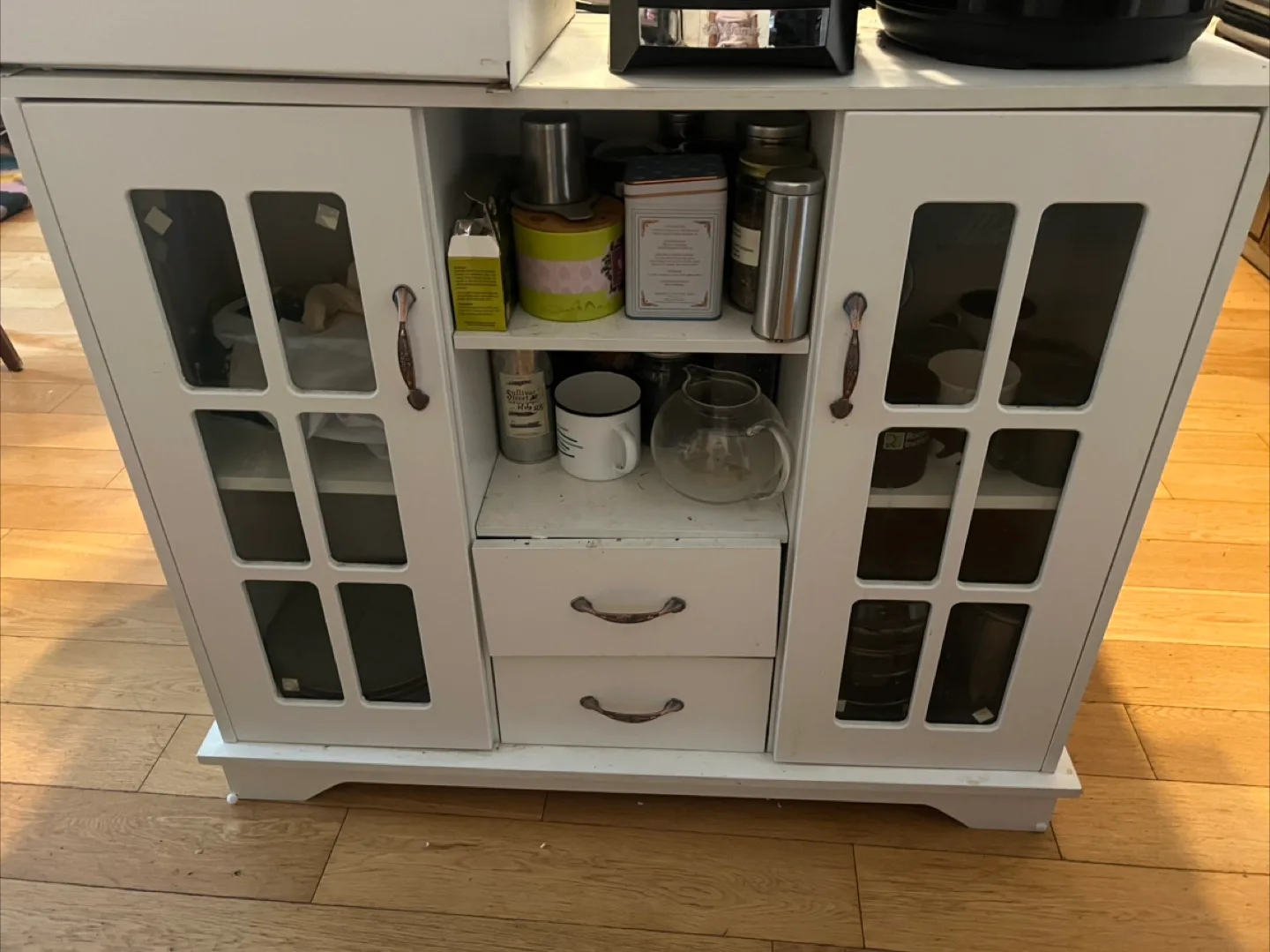White Wooden Cabinet with Doors & Drawers thumbnail