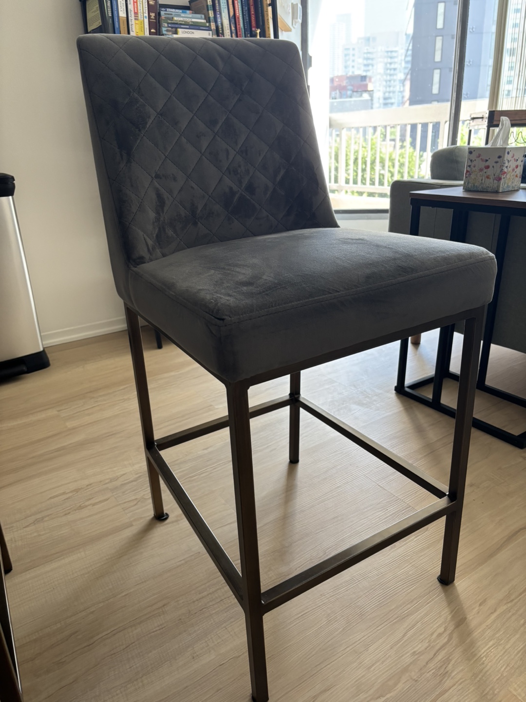 Gray Velvet Quilted Bar Stools - Set of 4 - photo 2