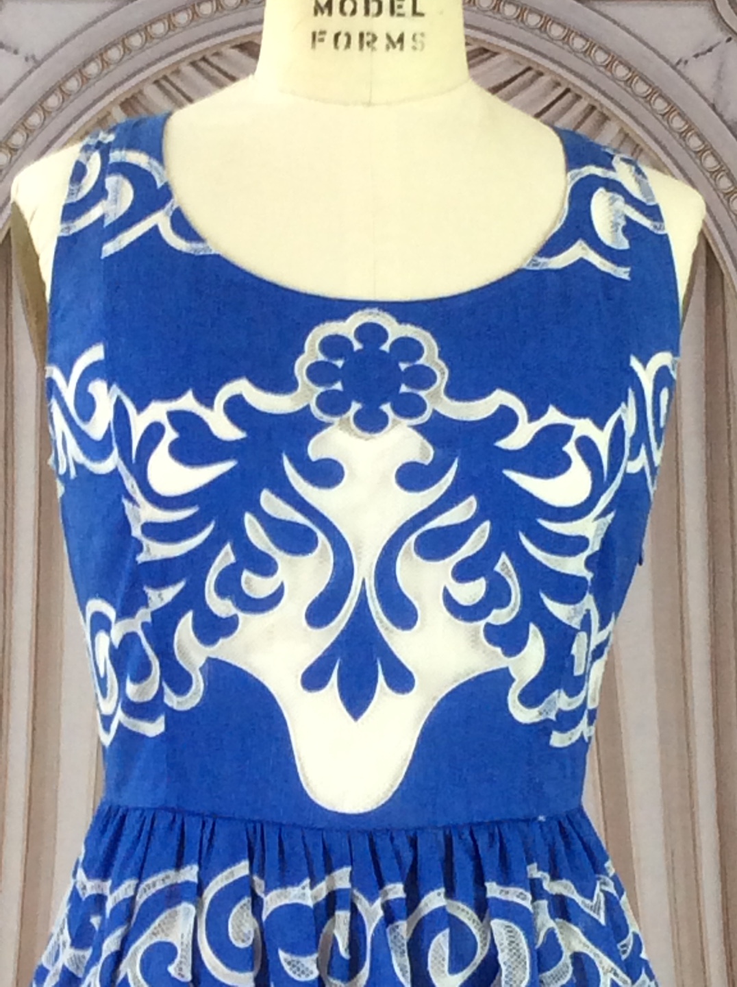 Anthropology Blue & White Lace Burnout Dress