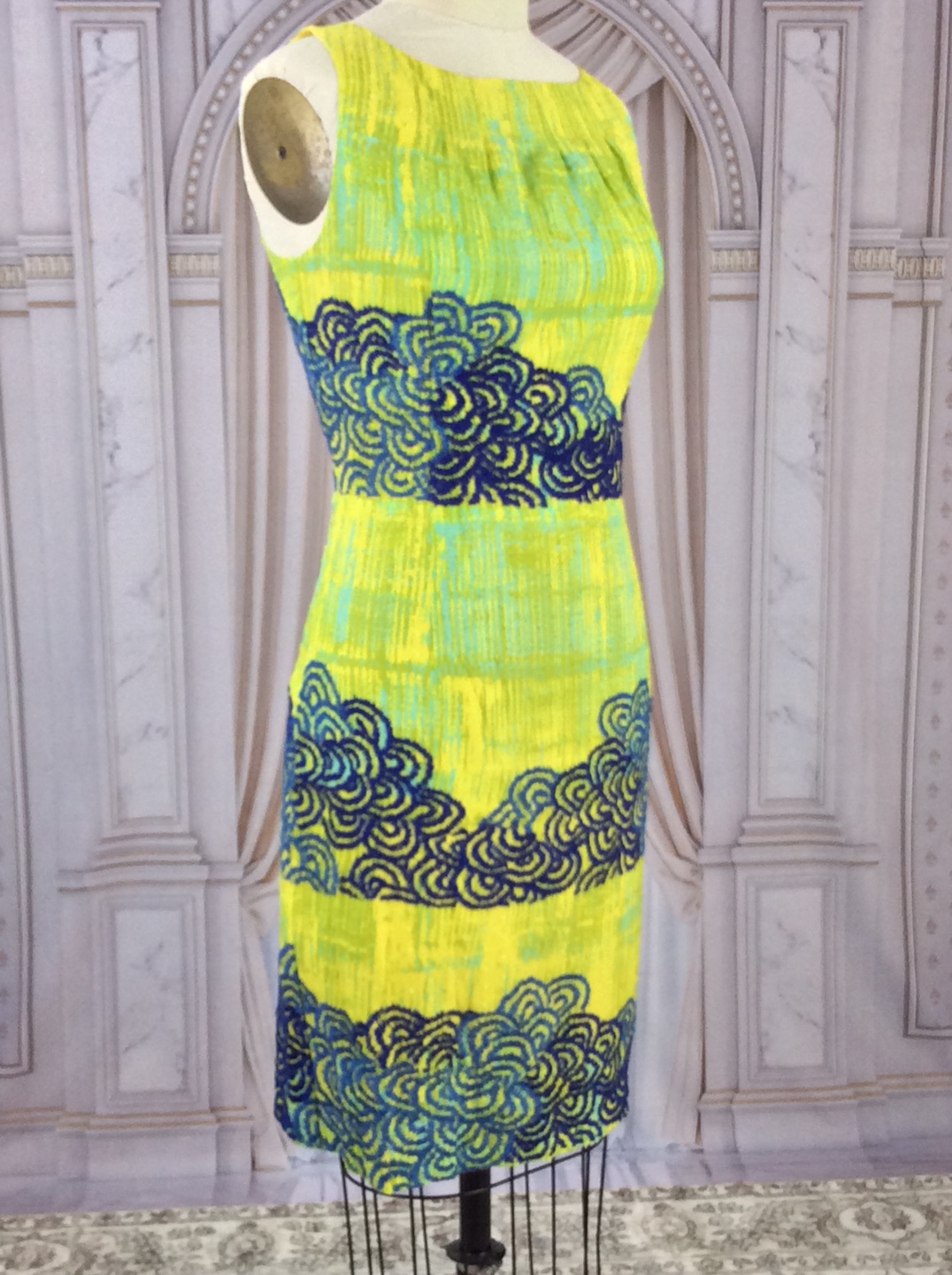 Anthropology Yellow & Teal Embroidered Dress