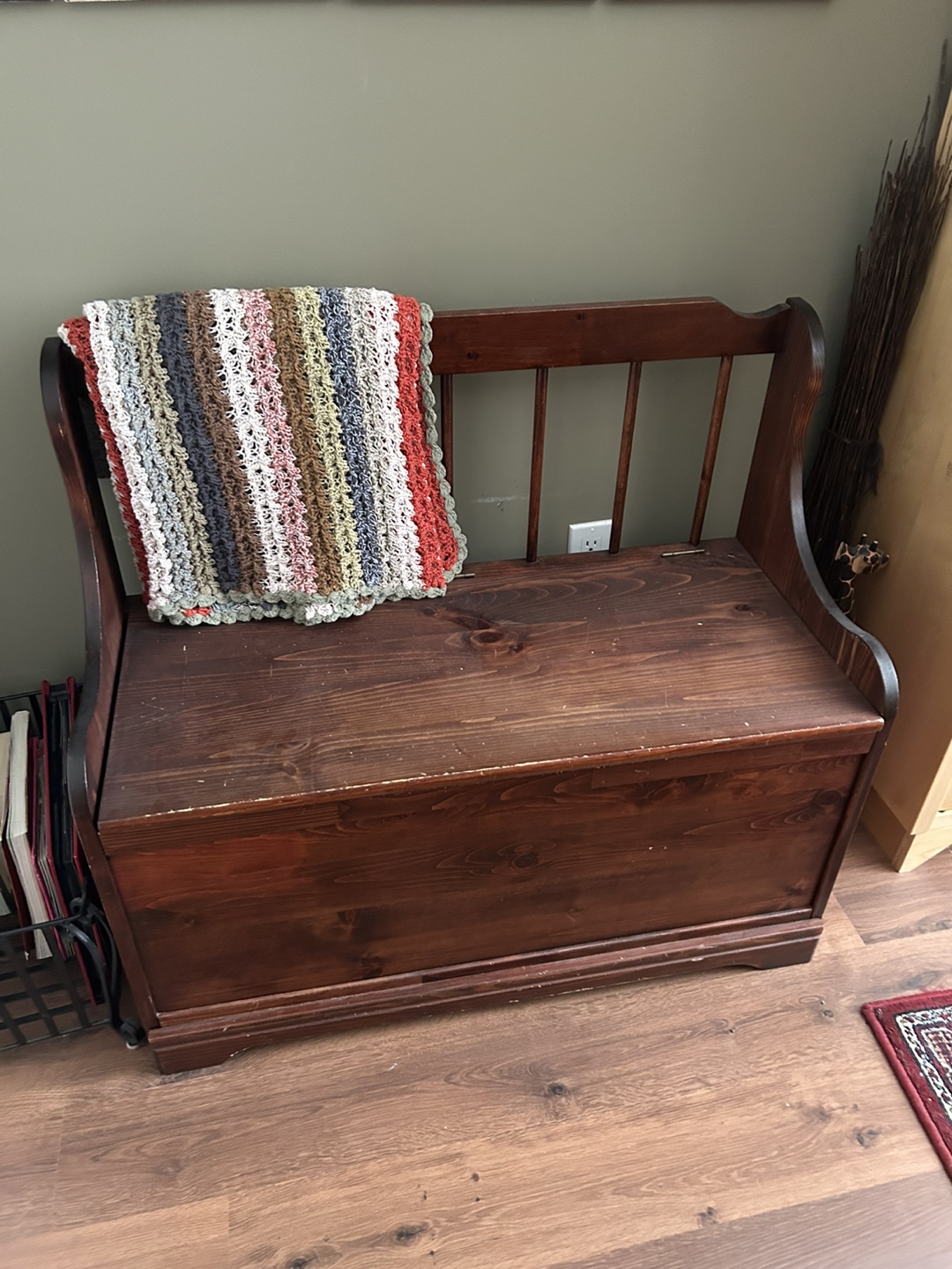 Wooden Storage Bench with Backrest