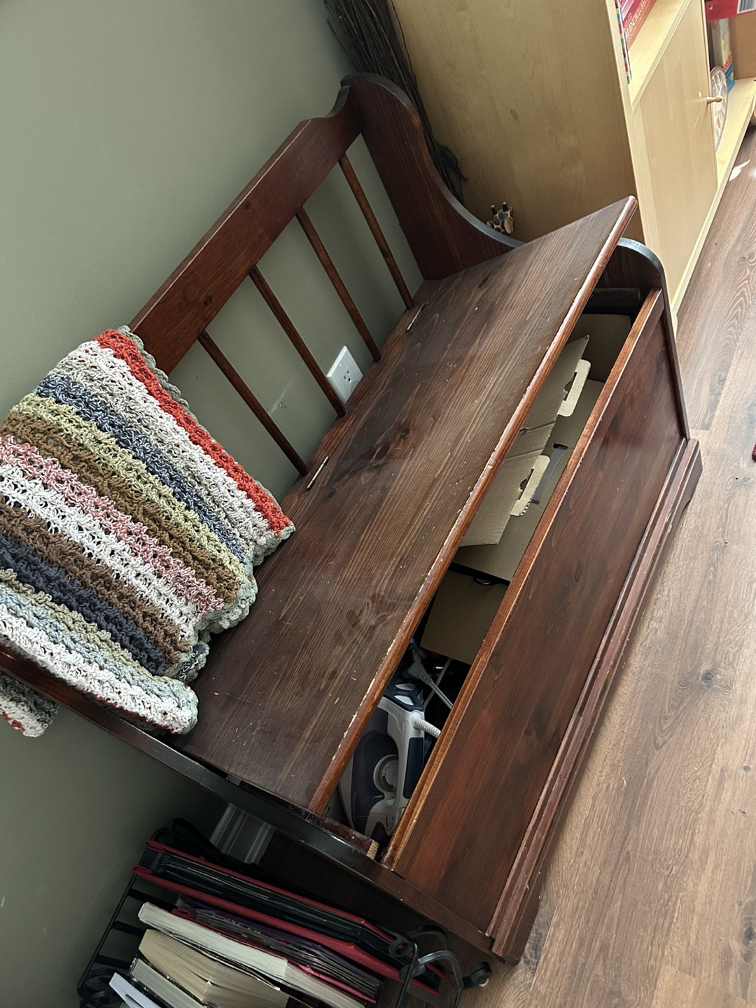 Wooden Storage Bench with Backrest - photo 2