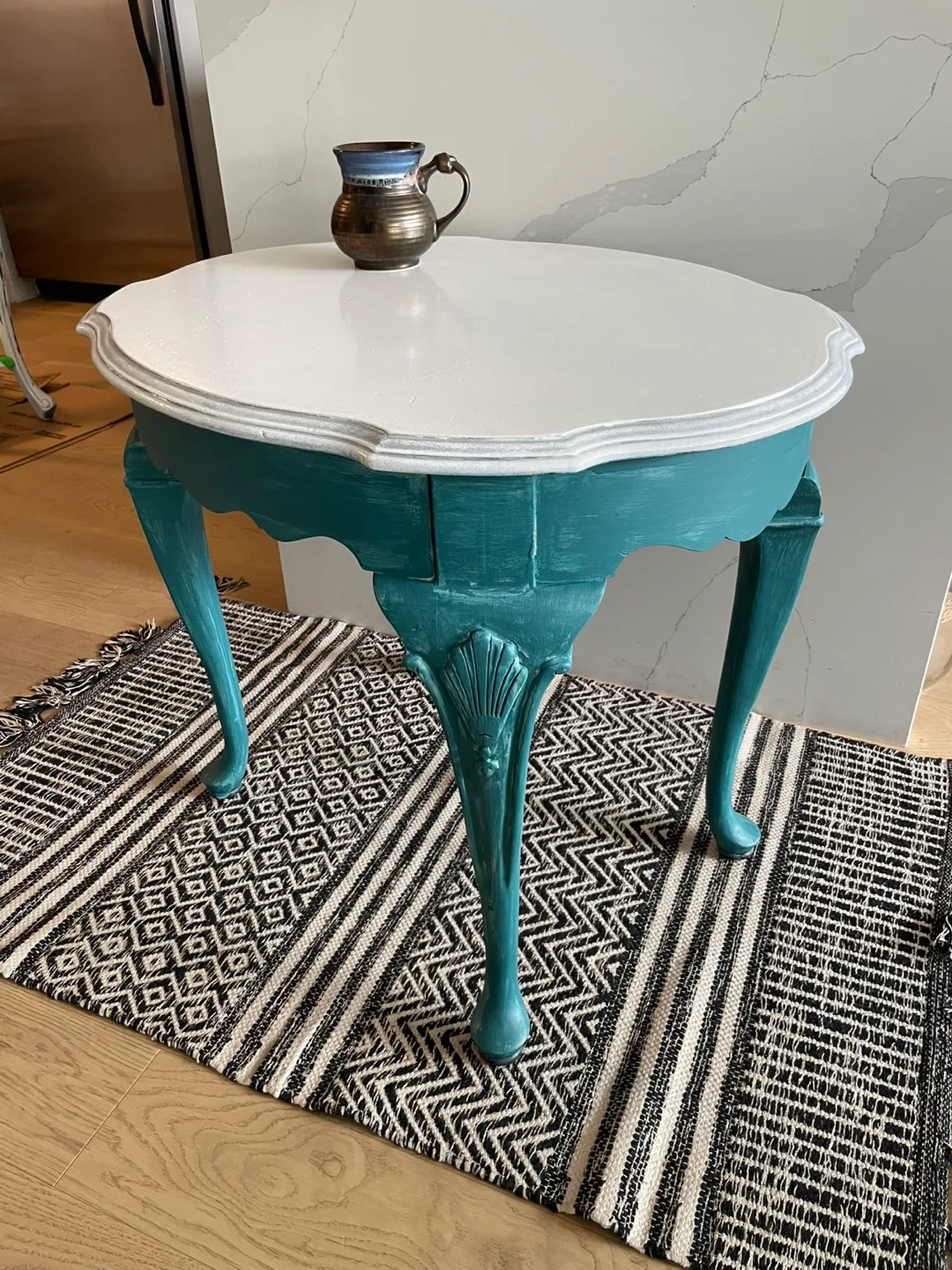 Refinished Accent Table - Teal and White thumbnail