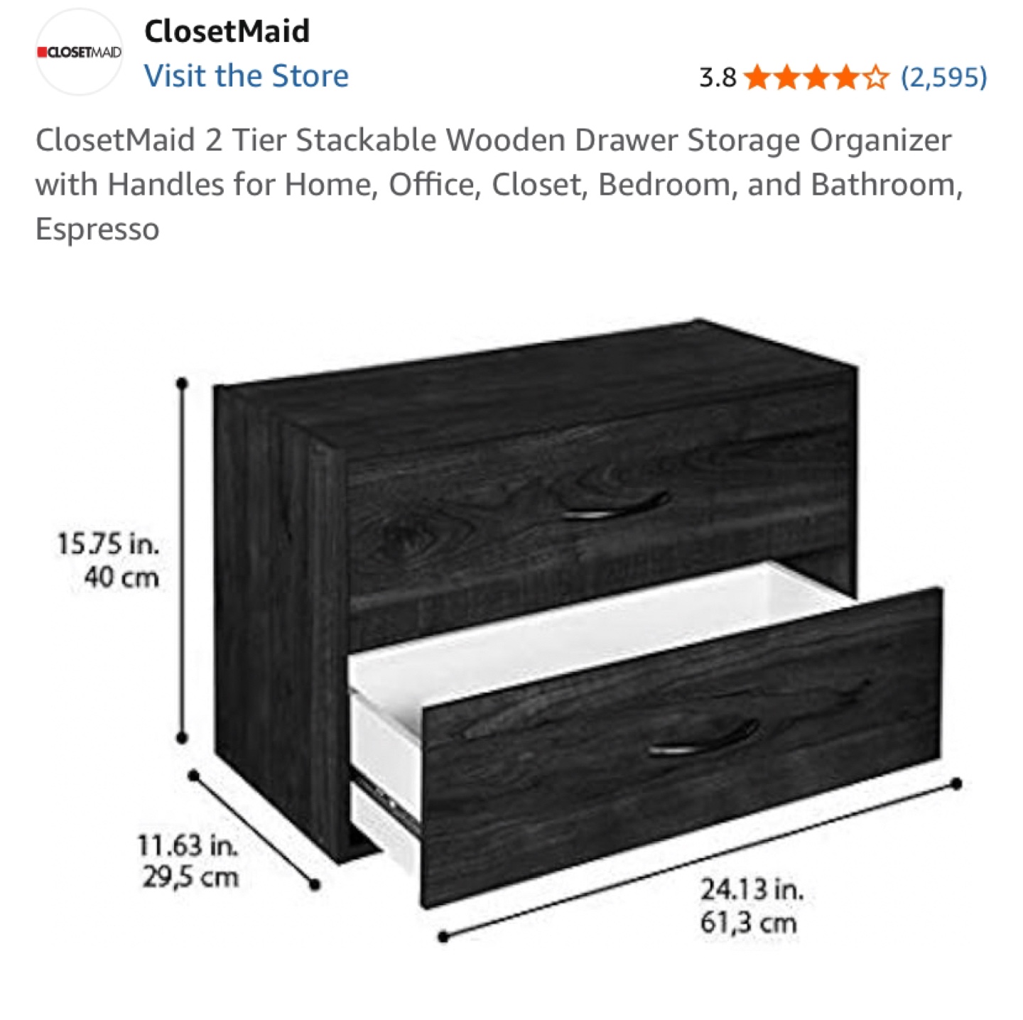 ClosetMaid 2-Tier Stackable Wooden Drawer - Espresso