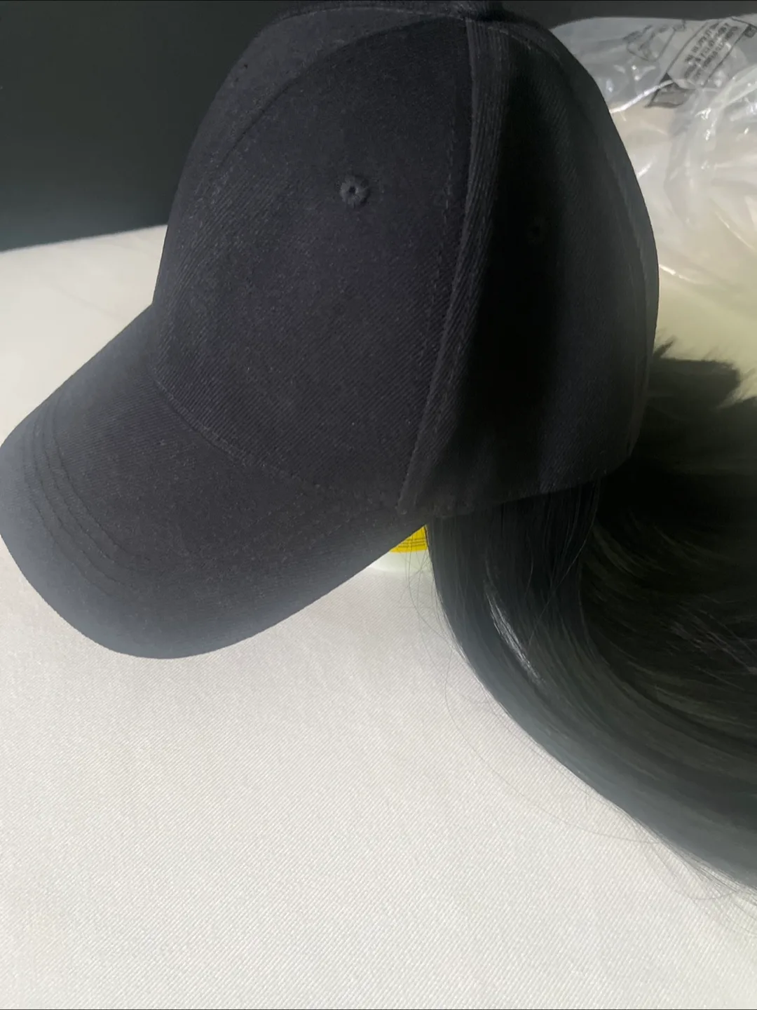 Black Baseball Cap with Hair Extensions thumbnail