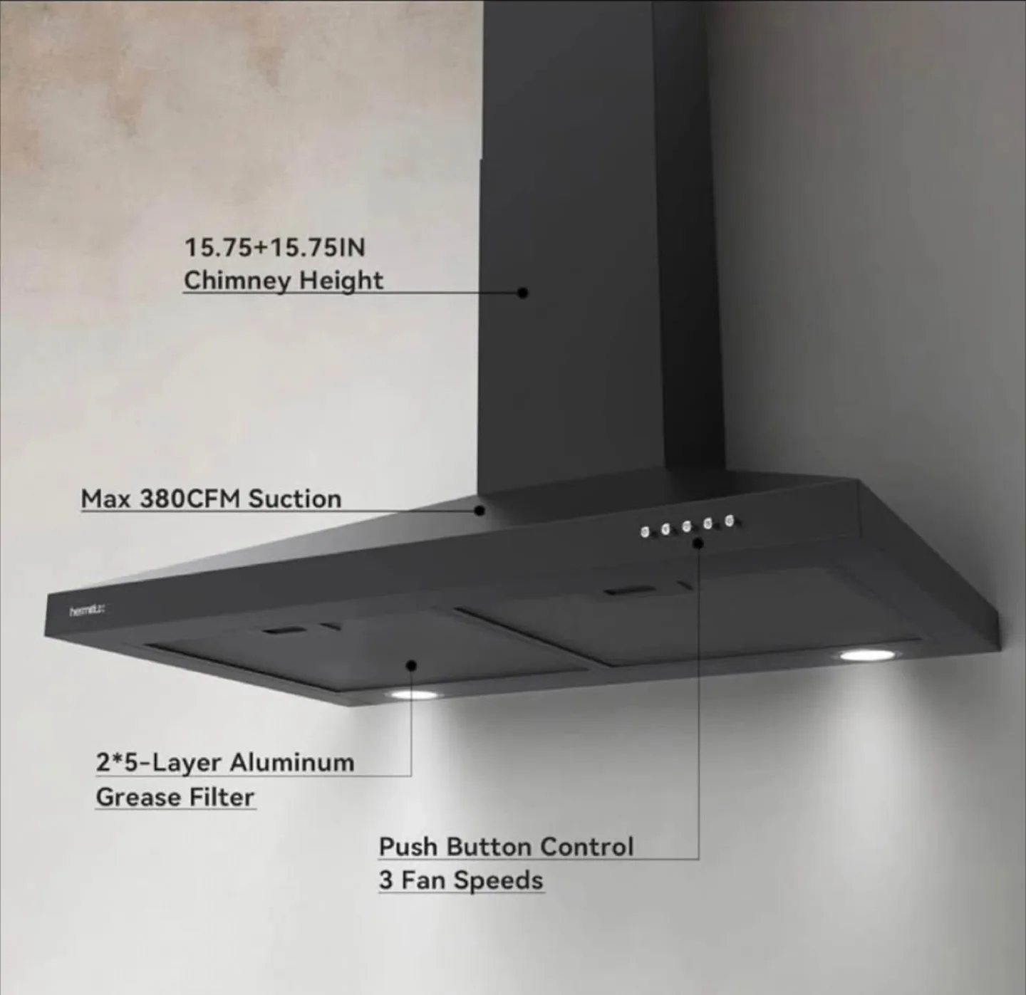 Hauslane Chef Series Range Hood - Black image indicator(4)