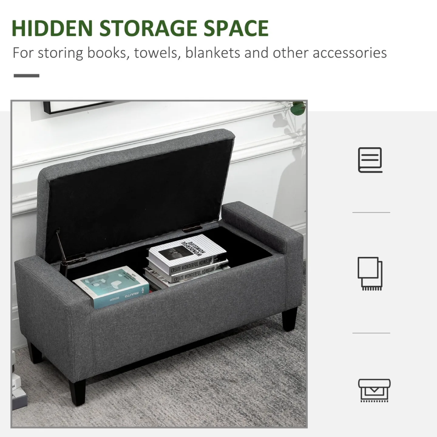 Rectangular Tufted Linen Storage Ottoman Bench Flipping Top#1965 thumbnail