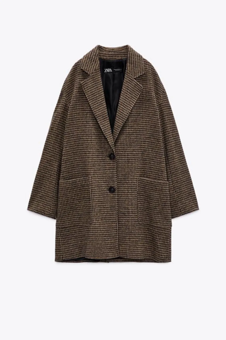 Zara Brown Houndstooth Oversized Cotton Blazer Sz M image indicator(2)