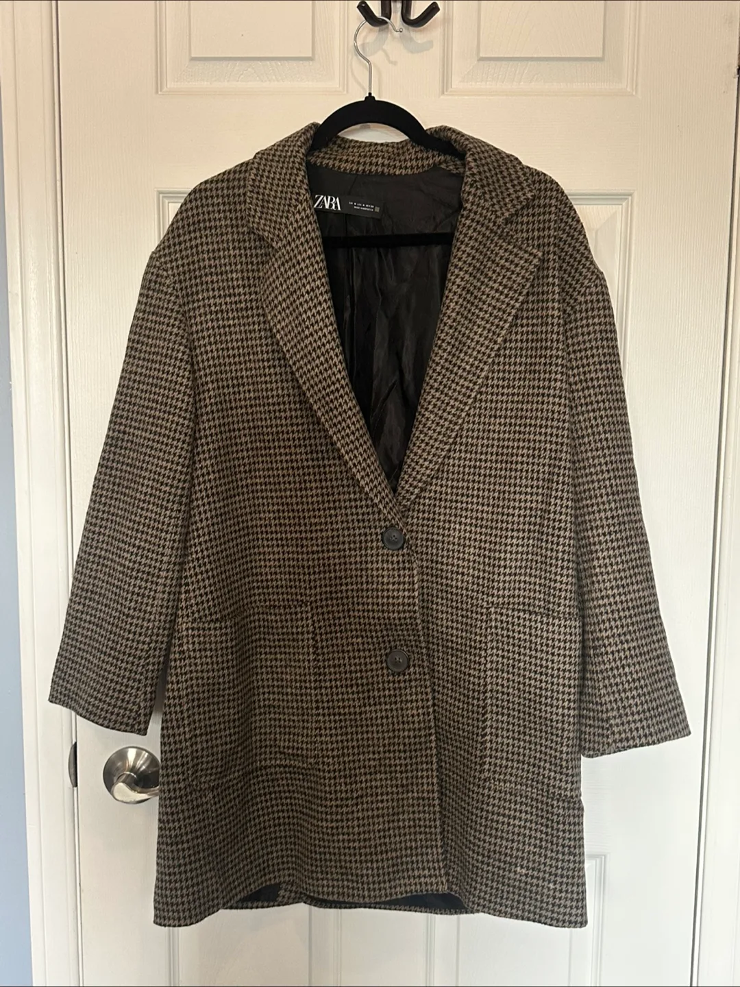 Zara Brown Houndstooth Oversized Cotton Blazer Sz M image indicator(3)