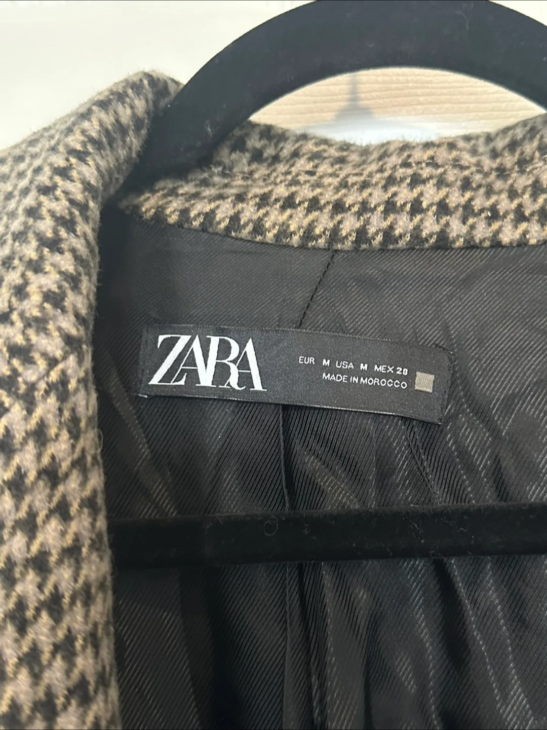 Zara Brown Houndstooth Oversized Cotton Blazer Sz M image indicator(7)