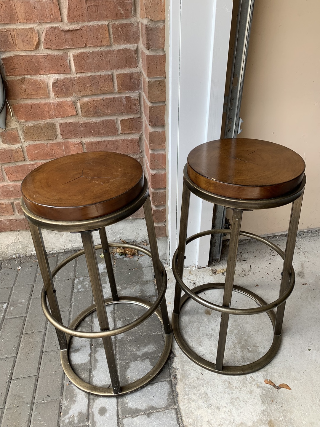 Set of 2 Wood & Metal Bar Stools