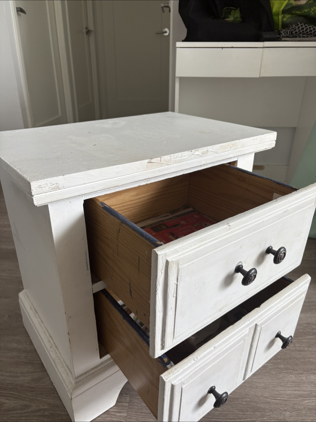 Vintage White Wooden Nightstand with Drawers