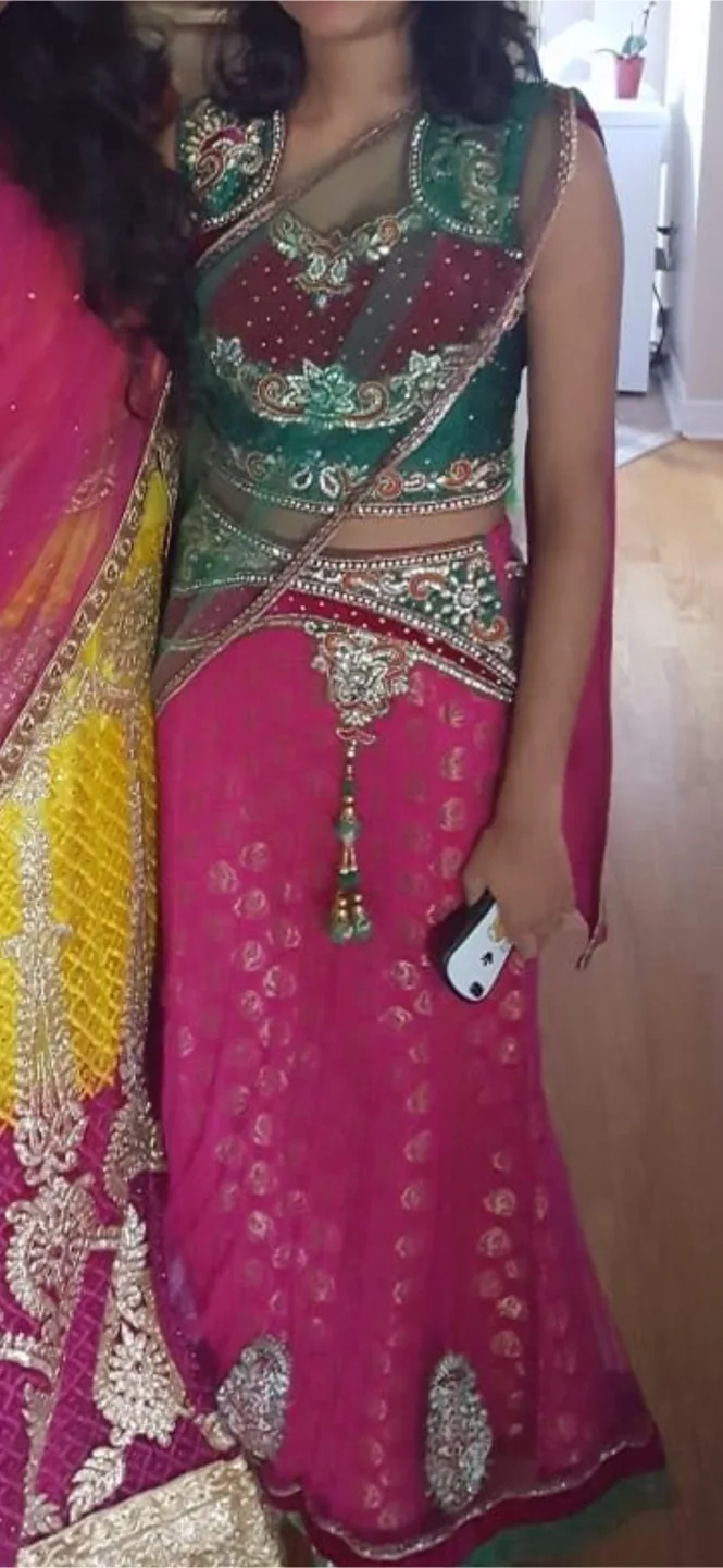 Pink & Green Lehenga Choli Set image indicator(2)