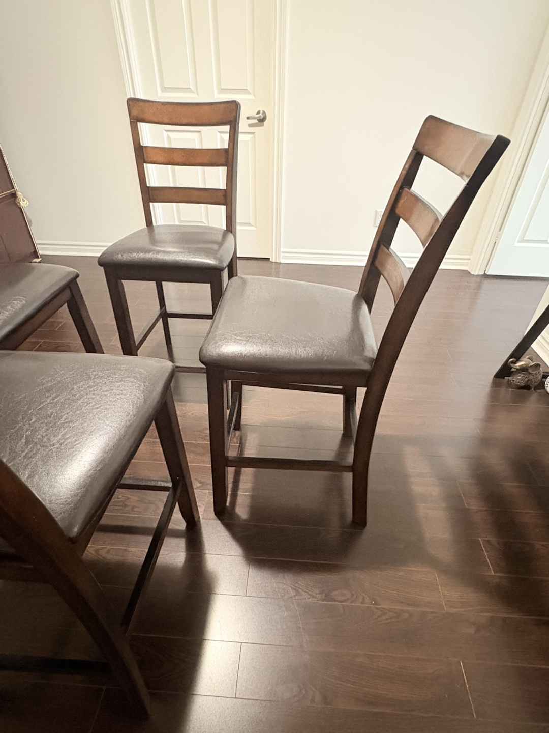 Set of 4 Brown Wooden Dining Chairs with Solid brown table