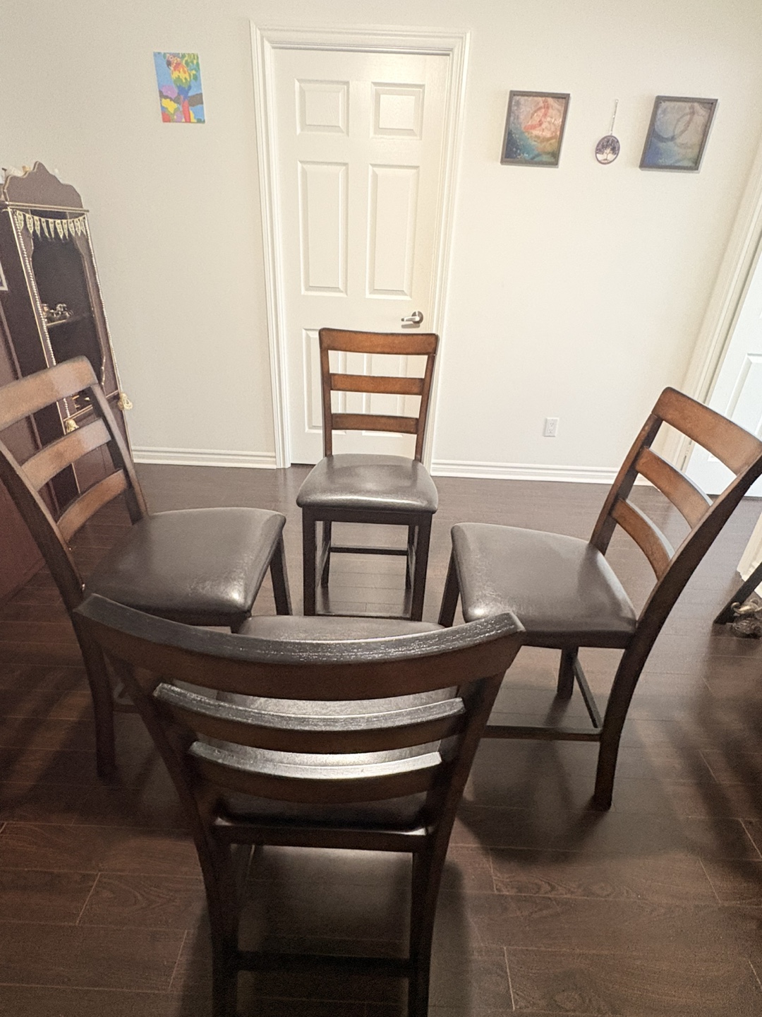 Set of 4 Brown Wooden Dining Chairs with Solid brown table - photo 3